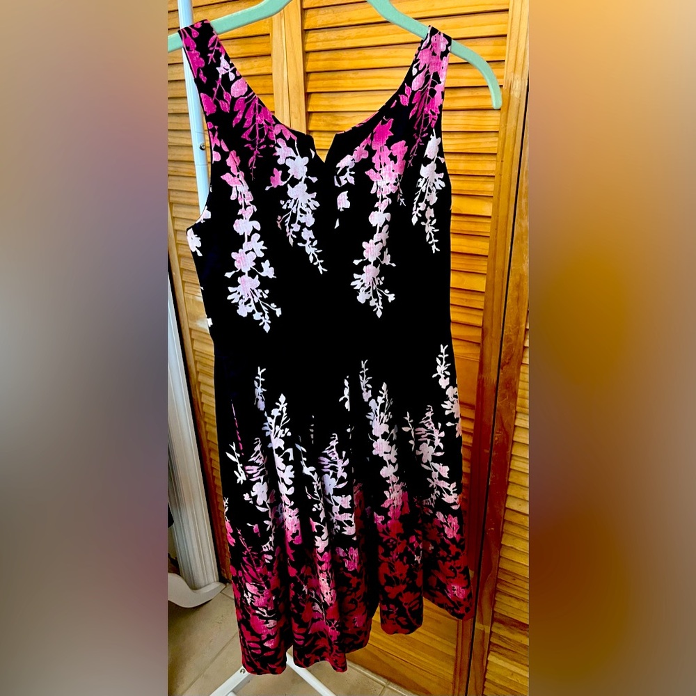 White House Black Market Floral Print A line & Flare Dress Black Pink Size 00.